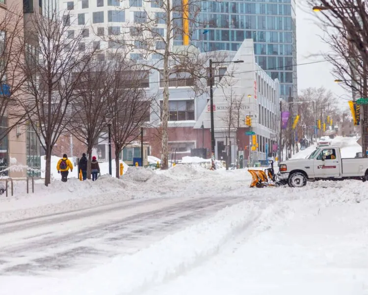 snowy sidewalks in wintertime