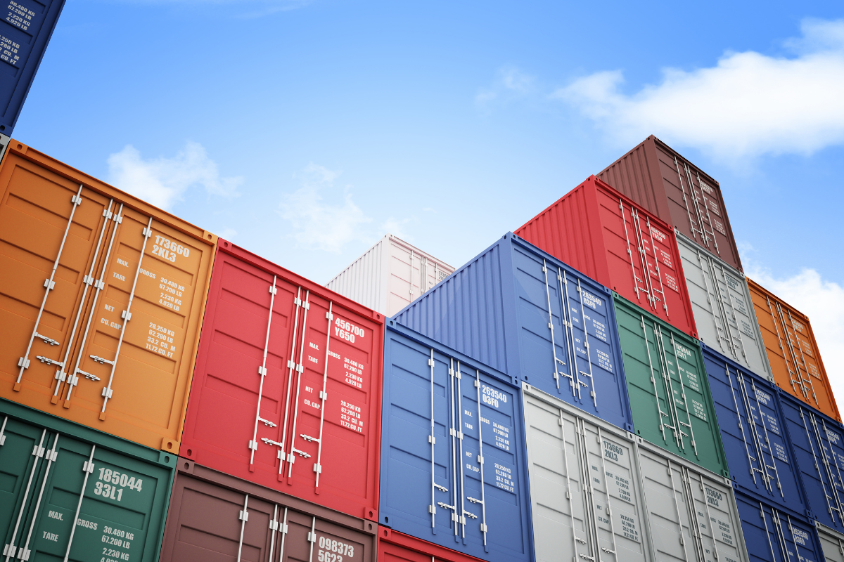 Colourful stack of shipping containers