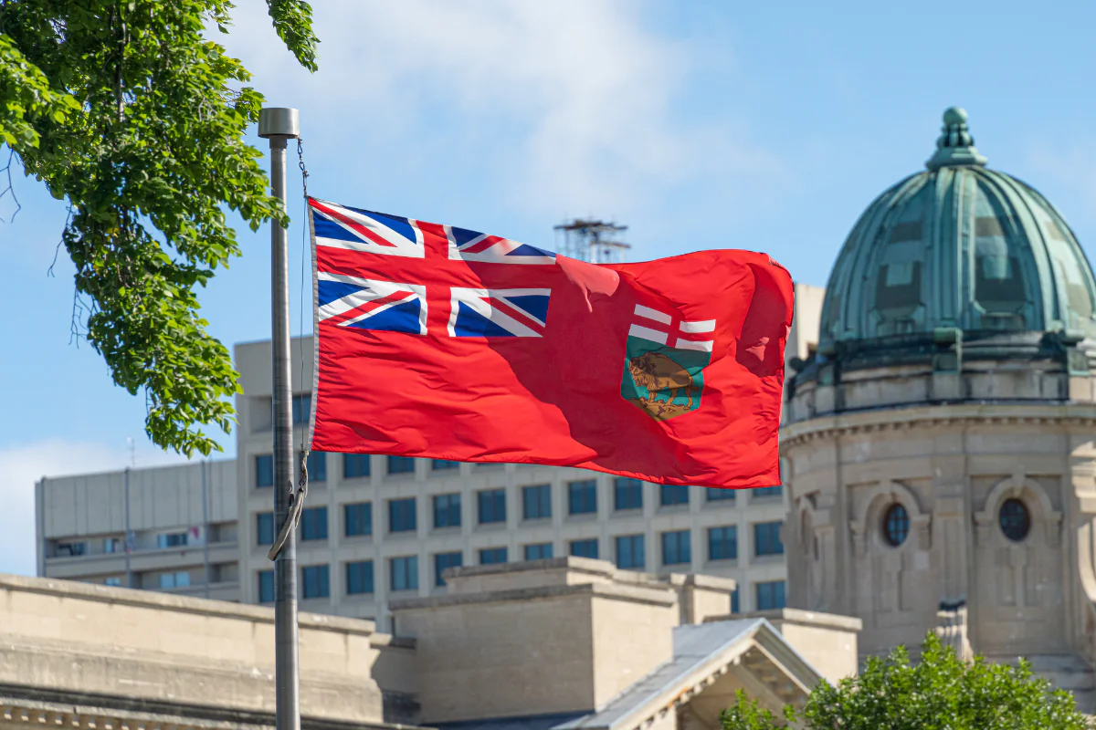 Manitoba flag flies in downtown Winnipeg