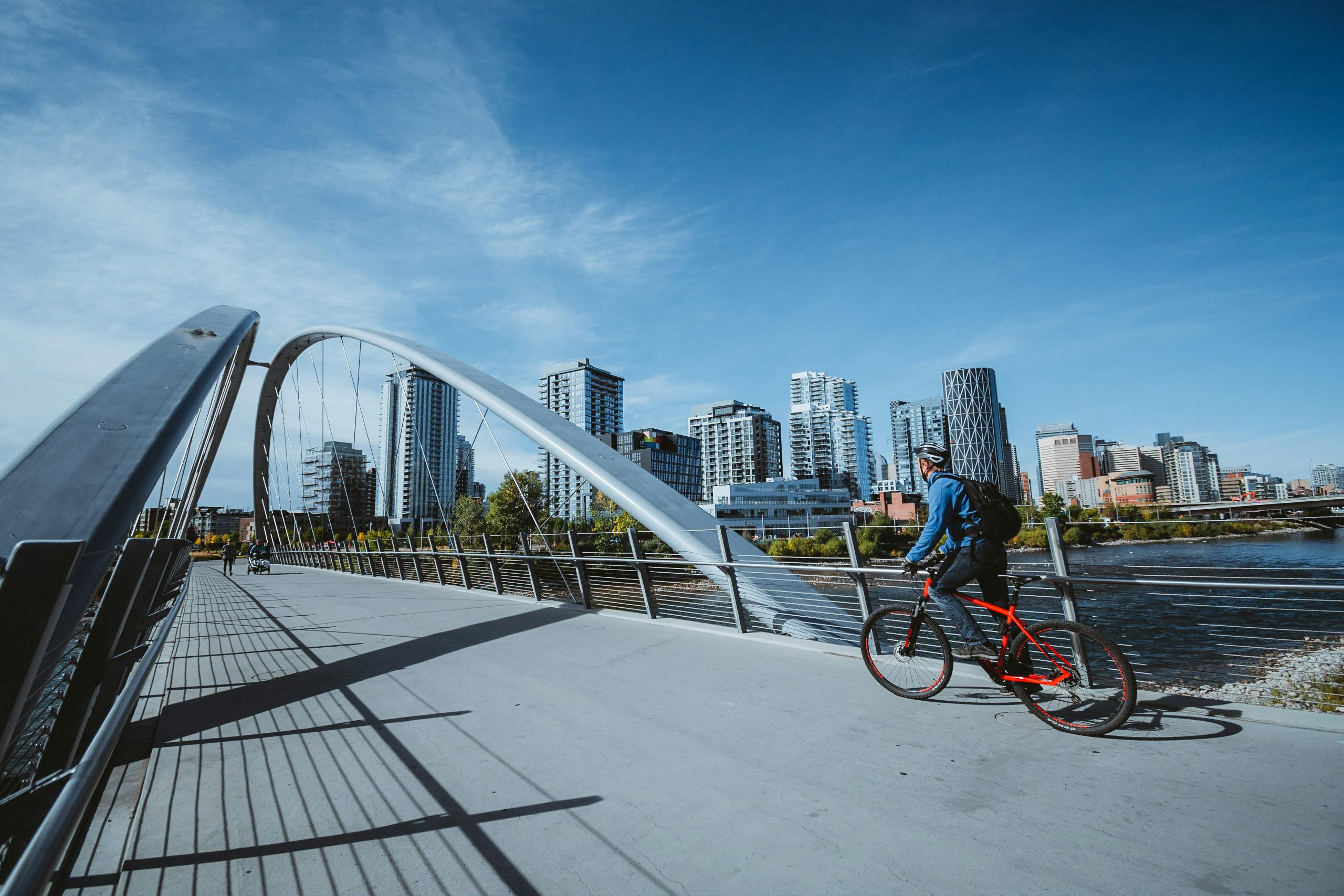 Cyclist on Calgary, Alberta, bridge