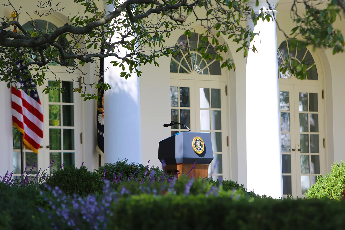 Podium outside White House in Washington, D.C.
