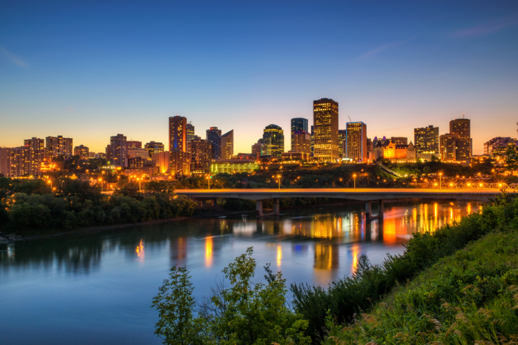 The Edmonton skyline at sunset