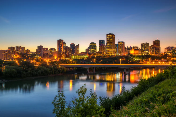 The Edmonton skyline at sunset