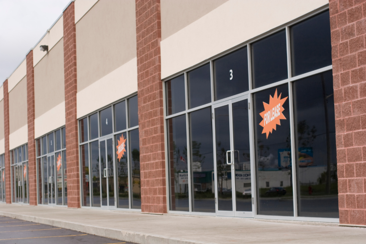Row of commercial spaces for lease