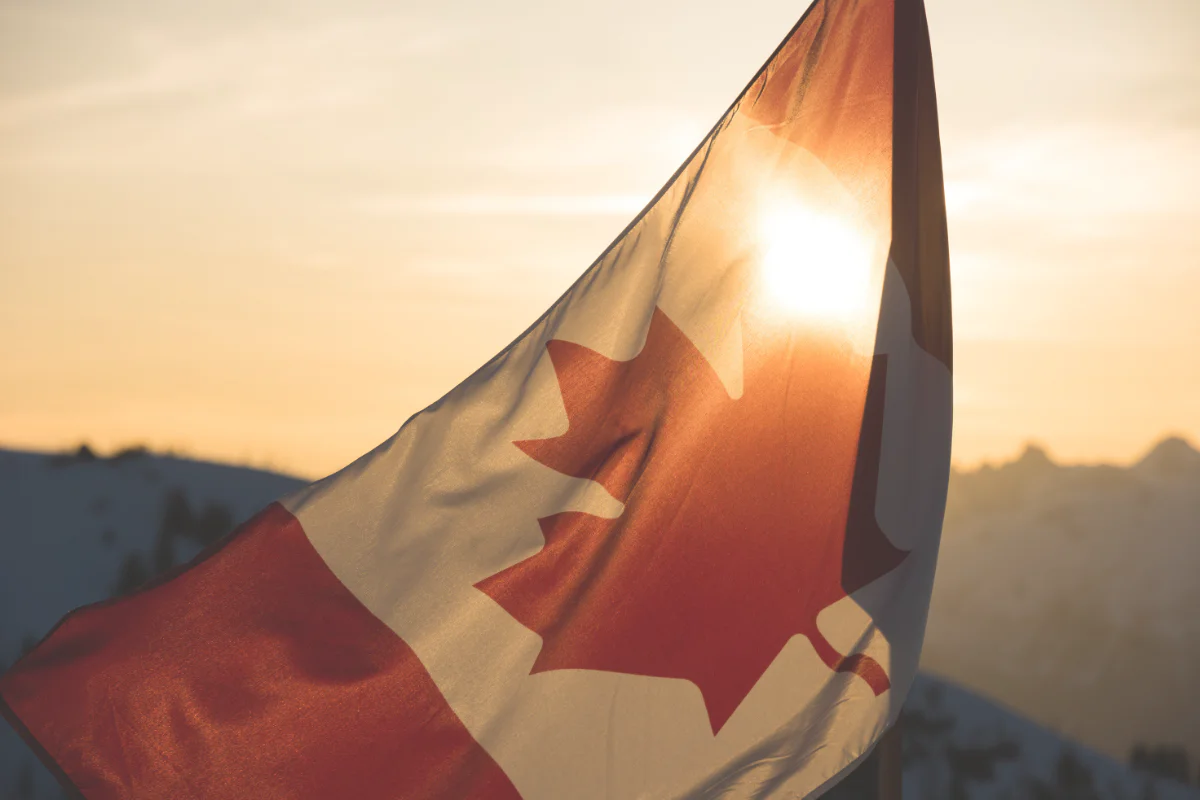 Canada flag illuminated by sun