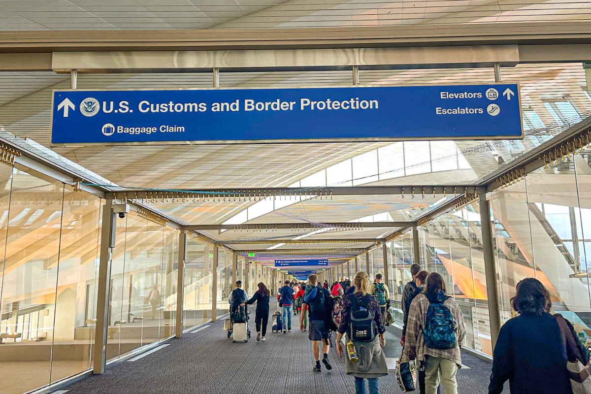 A photo of the U.S. Customs and Border Protection sign in Los Angeles Airport