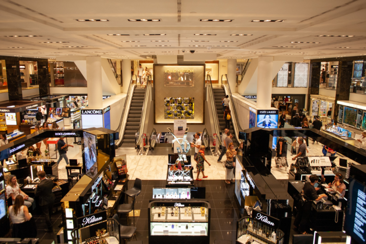 An aerial photo of a busy mall concourse