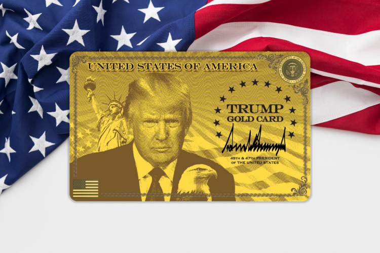 Trump Gold Card with USA flag in background