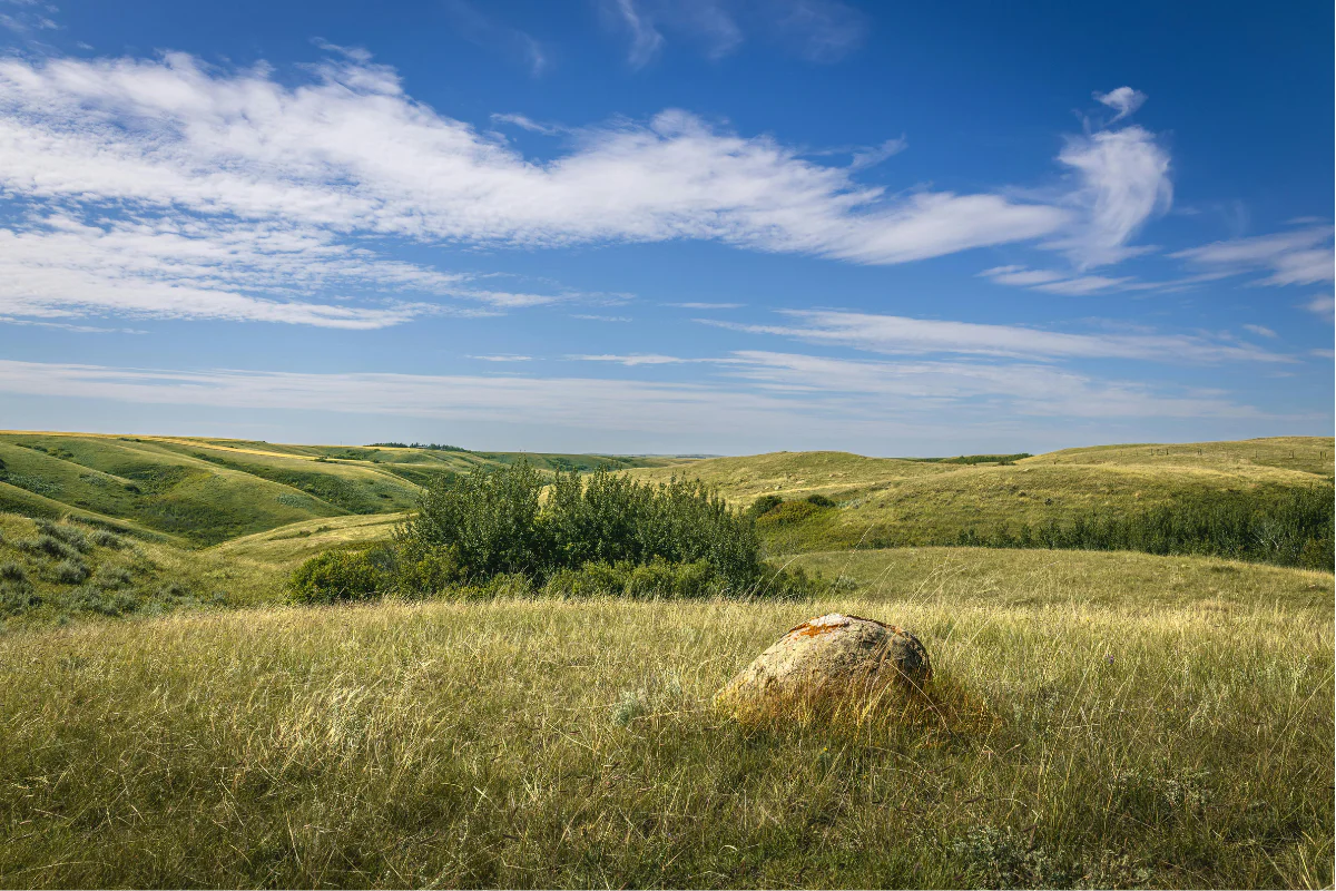 Rolling hills in Saskatchewan on a sunny day