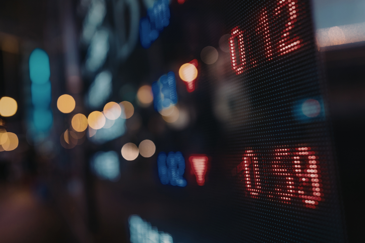 A closeup of a digital stock ticker