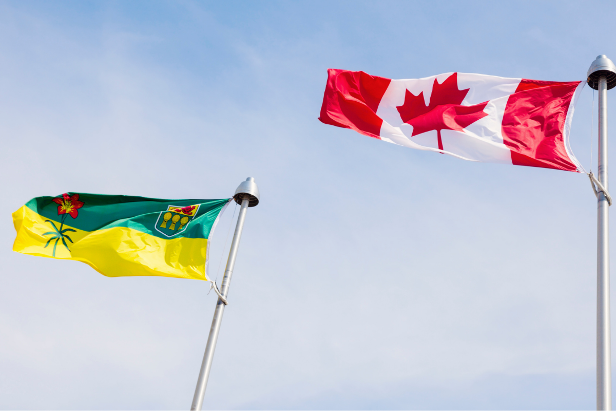 Saskatchewan flag and Canadian flag