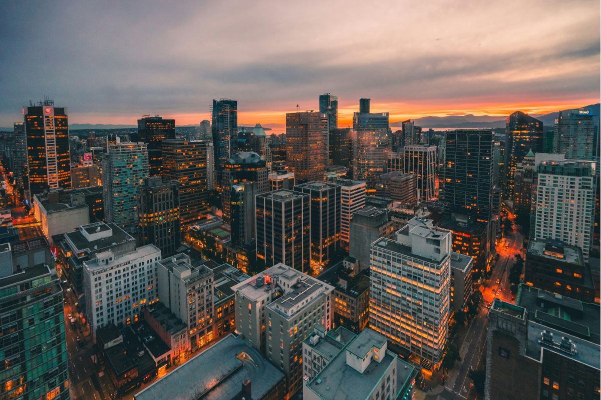 The Vancouver skyline at sunset