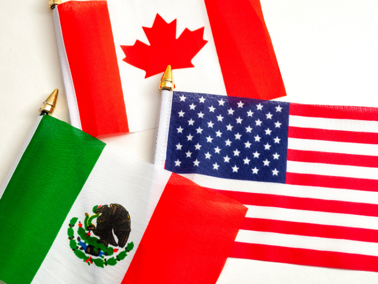 The Canadian, Mexican and United States flags