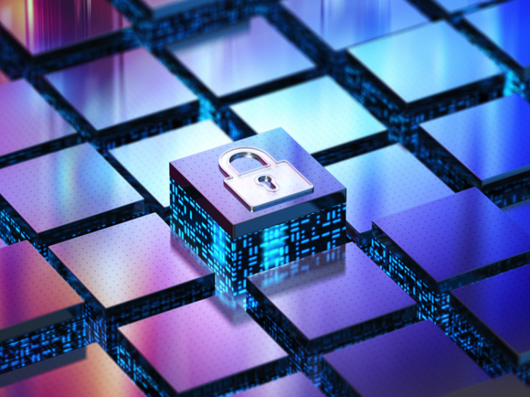 Cyber-inspired decorative cubes, one of which has a lock on it