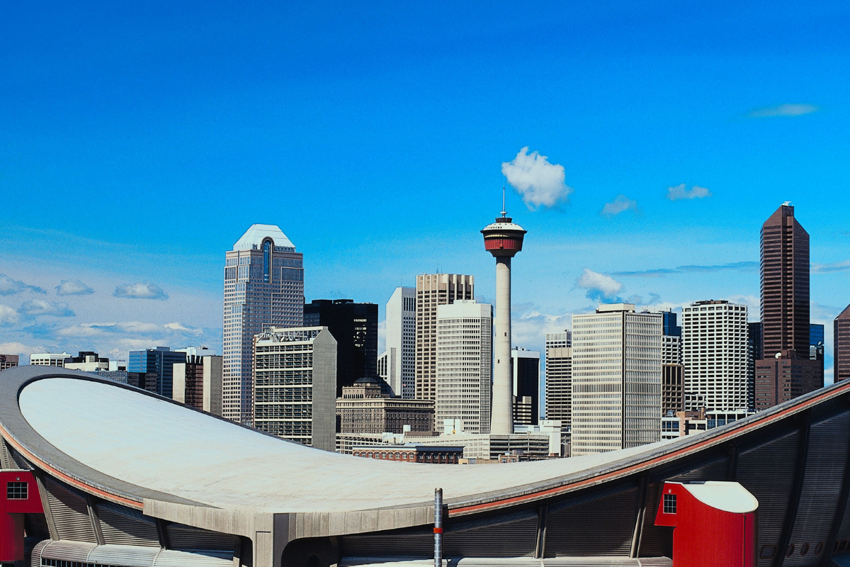 Calgary skyline with Saddledome and Calgary Tower