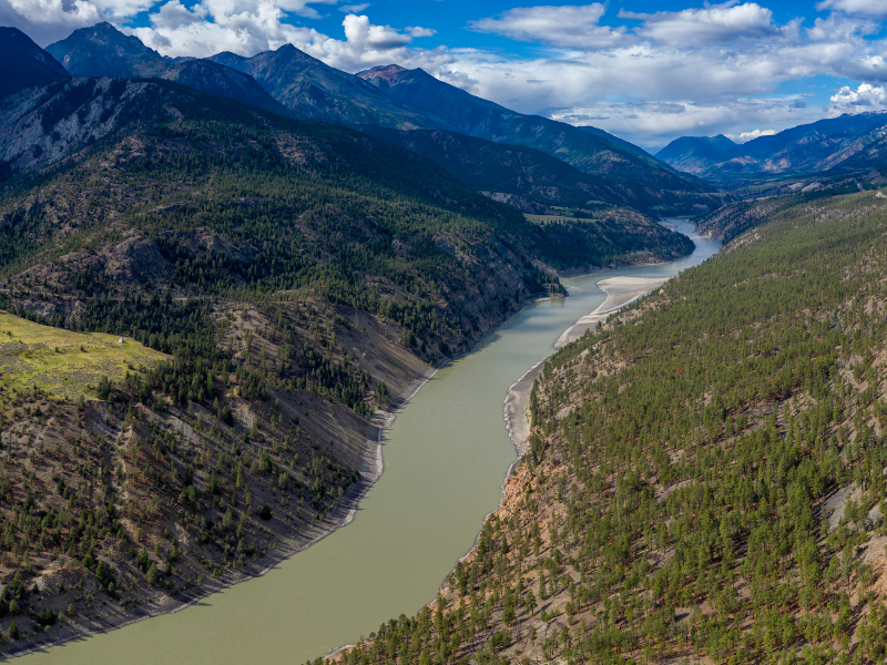 An arial view of the Fraser river valley