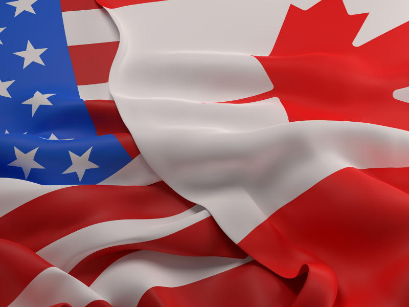 Canadian and American flags