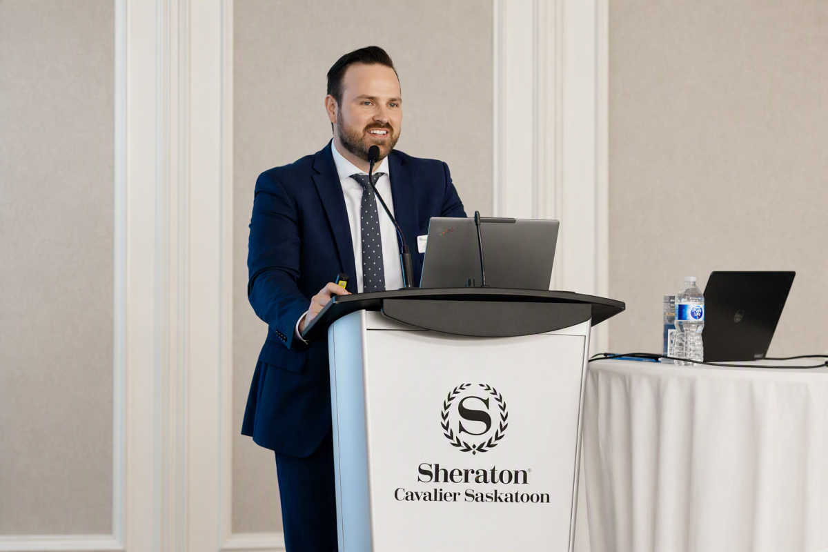Shane Buchanan speaking at the 2026 SK Labour Update