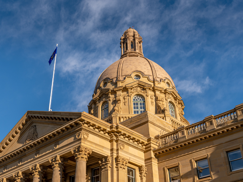 The Alberta Legislature against a blue sky